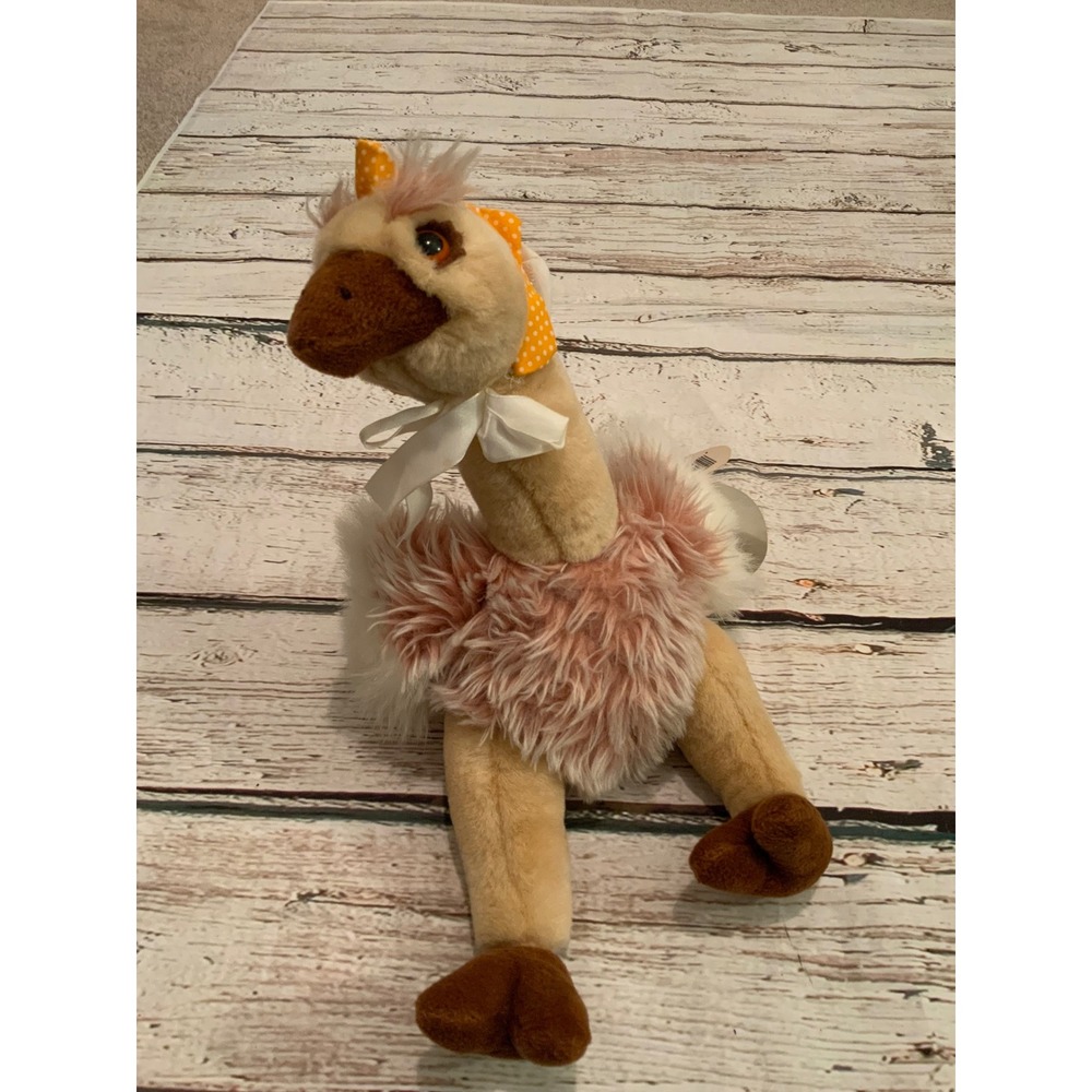 Carlton Cards Heartwarmers‎ Babys 1st Ostrich Plush Pink Tan Orange NWT Vintage